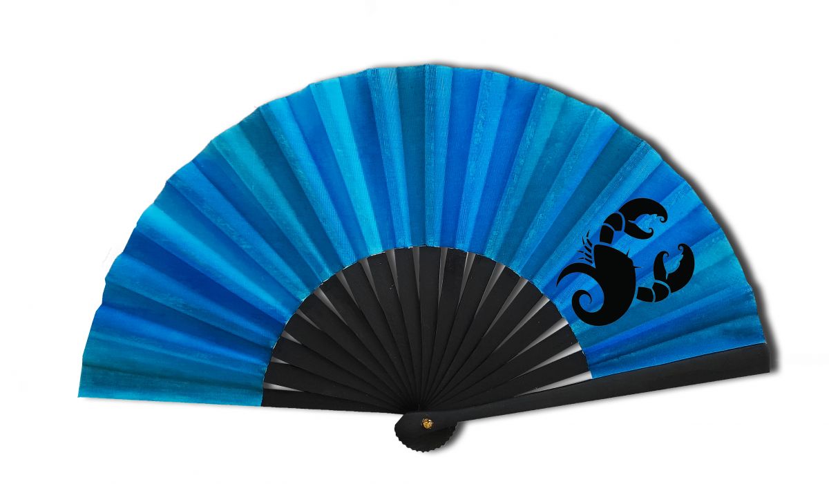 New zodiac collection, hand painted cotton mini fan. "Aquarius"