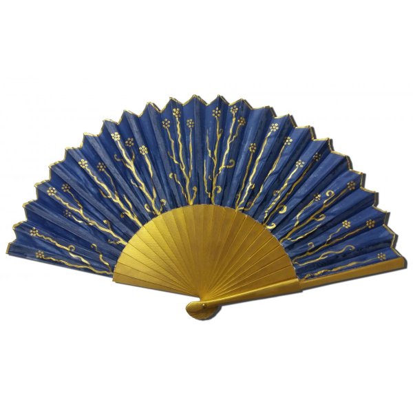 Hand-drawn and hand-painted cotton sateen fan "Night and Gold