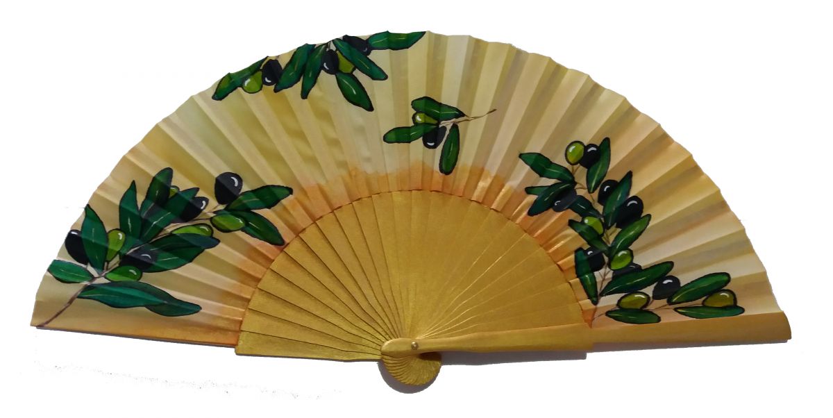 Hand drawn and painted satin fan "Oliva de Valencia