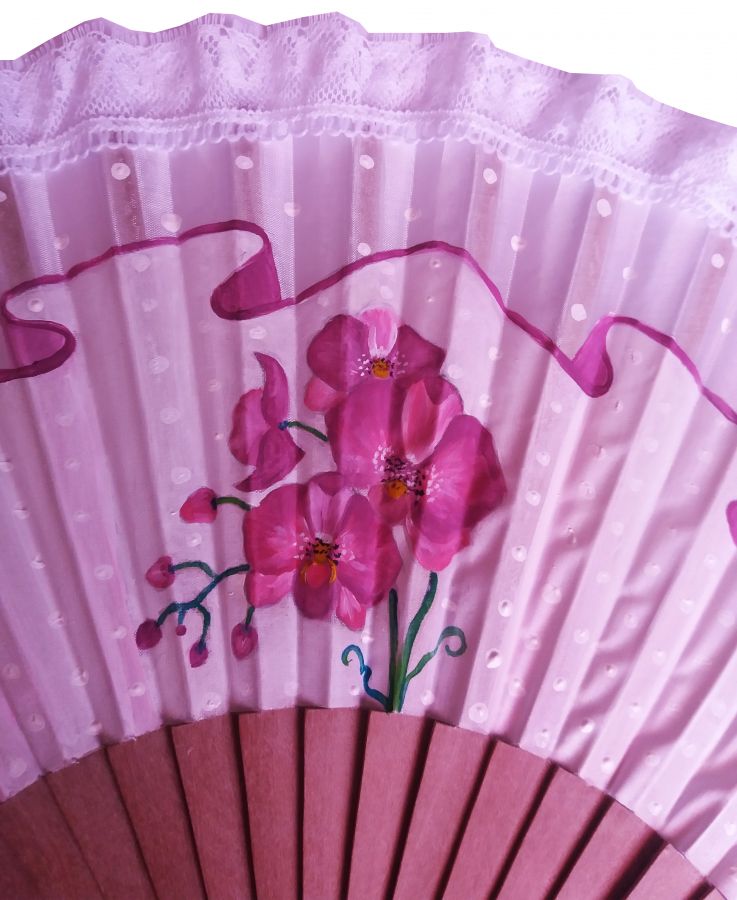 A super fan drawn and painted by hand, customized with a lace "The Orchid".