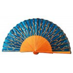 Hand-drawn and hand-painted cotton sateen fan 'Fond marin