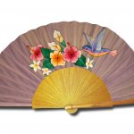 Hand-drawn and hand-painted satin fan 'my lovely hummingbird'.