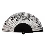 Hand drawn and painted satin fan 'Silk of silver