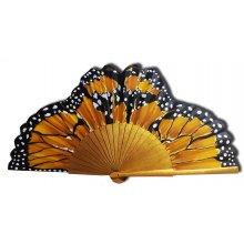Hand-drawn and hand-painted cotton satin fan 'Ailes du soir