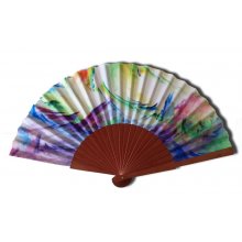 Hand drawn and painted satin fan 'Aurora