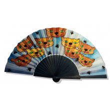 Hand drawn and painted satin fan 'Cateyes