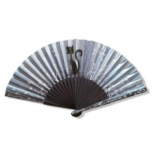 Hand drawn and painted satin fan 'Grey Cat
