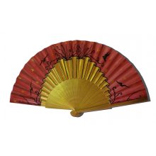 Hand drawn and painted satin fan 'Golden flight