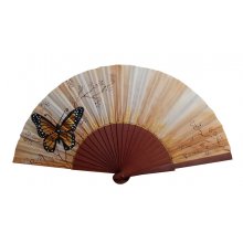 Hand drawn and painted cotton satin fan "Monarcor