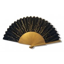 Hand drawn and painted cotton satin fan 'Black and gold