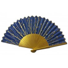 Hand-drawn and hand-painted cotton sateen fan 'Night and Gold