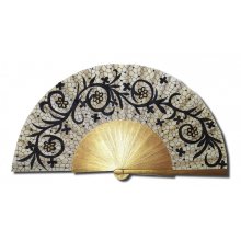 Hand drawn and painted satin fan "Plumetis