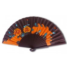 Hand drawn and painted satin fan 'Rosalies