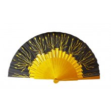 Hand-drawn and hand-painted satin fan 'Soirée d'or