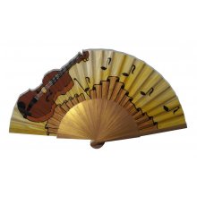 Hand-drawn and hand-painted cotton satin fan 'Golden Violin