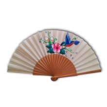 Hand drawn and painted cotton fan "hummingbird of the sun