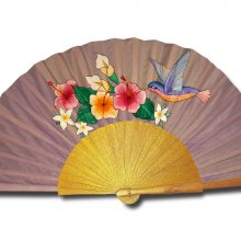 Hand-drawn and hand-painted satin fan "my lovely hummingbird".