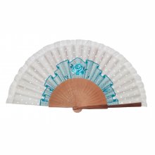 A great hand-drawn and hand-painted fan, customized with a "Blue Rose" lace