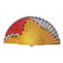 Hand painted cotton satin fan 'Hermes red drape