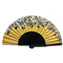 Hand-drawn and hand-painted satin fan 'Soirée d'or
