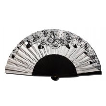 Hand drawn and painted satin fan "Silk of silver