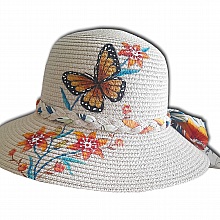 Joli chapeau en paille enduite enti&egrave;rement peint &agrave; la main 