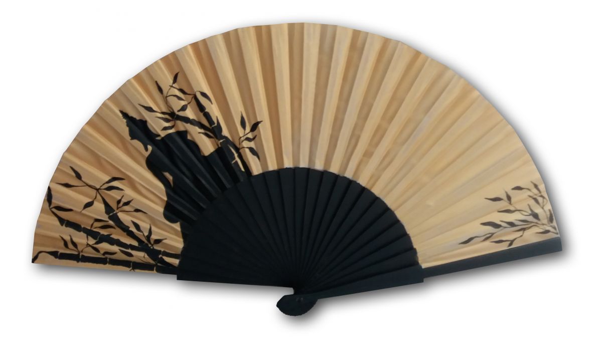 Hand drawn and painted satin fan "ZEN