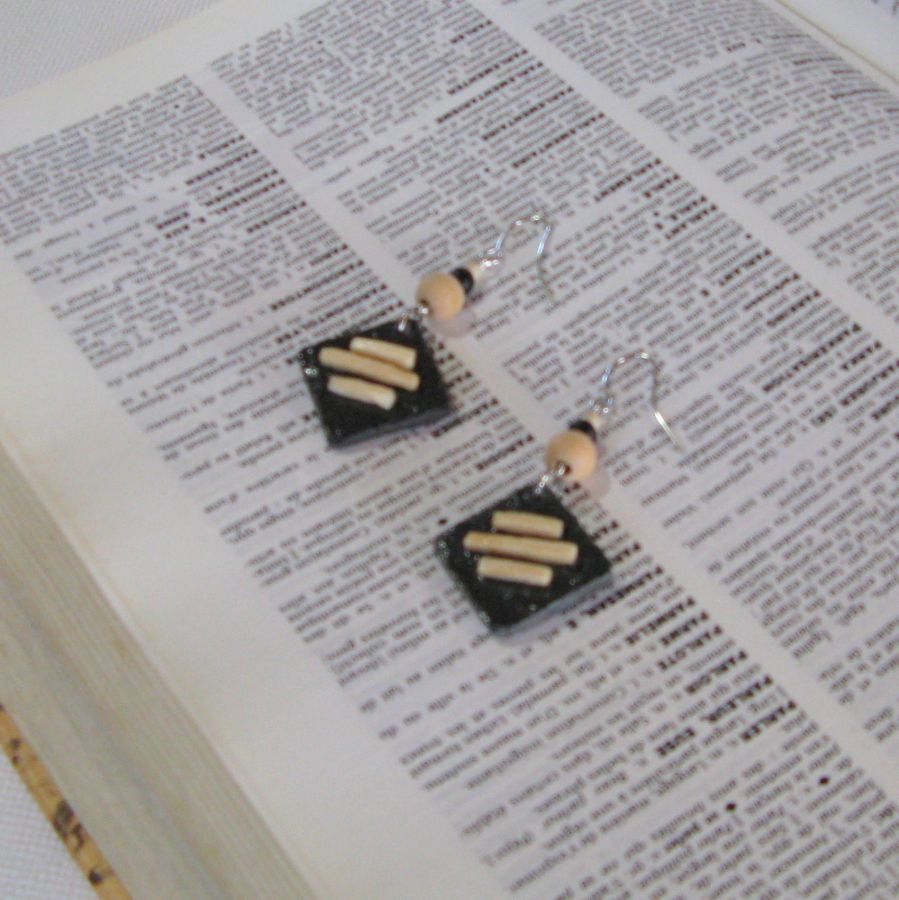 Boucles d'Oreille en Ardoise et Bois, Création Originale et Unique