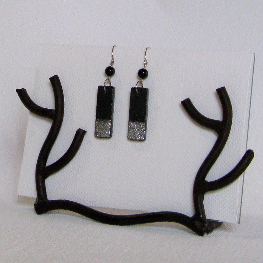 Boucles d'oreille  pour Femme en Ardoise Emaillée  de couleur Argent, Création Artisanale