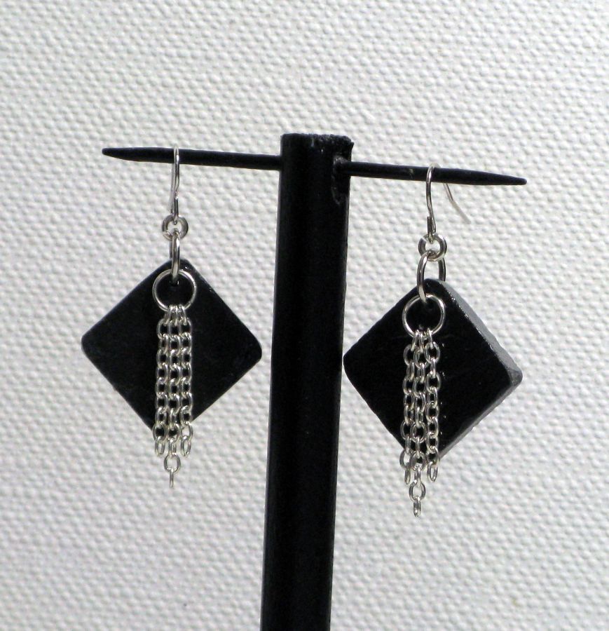 slate and silver plated earrings for pierced ears handmade