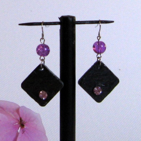 Boucles d'oreille pour Femme en Ardoise et Strass Violet, Bijou de Créateur