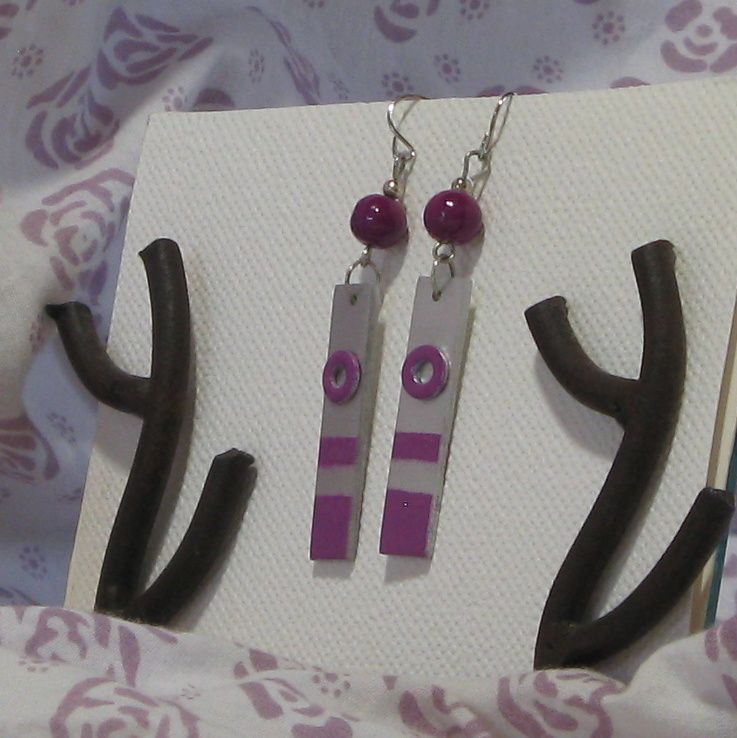 Silver and purple earrings for pierced ears 