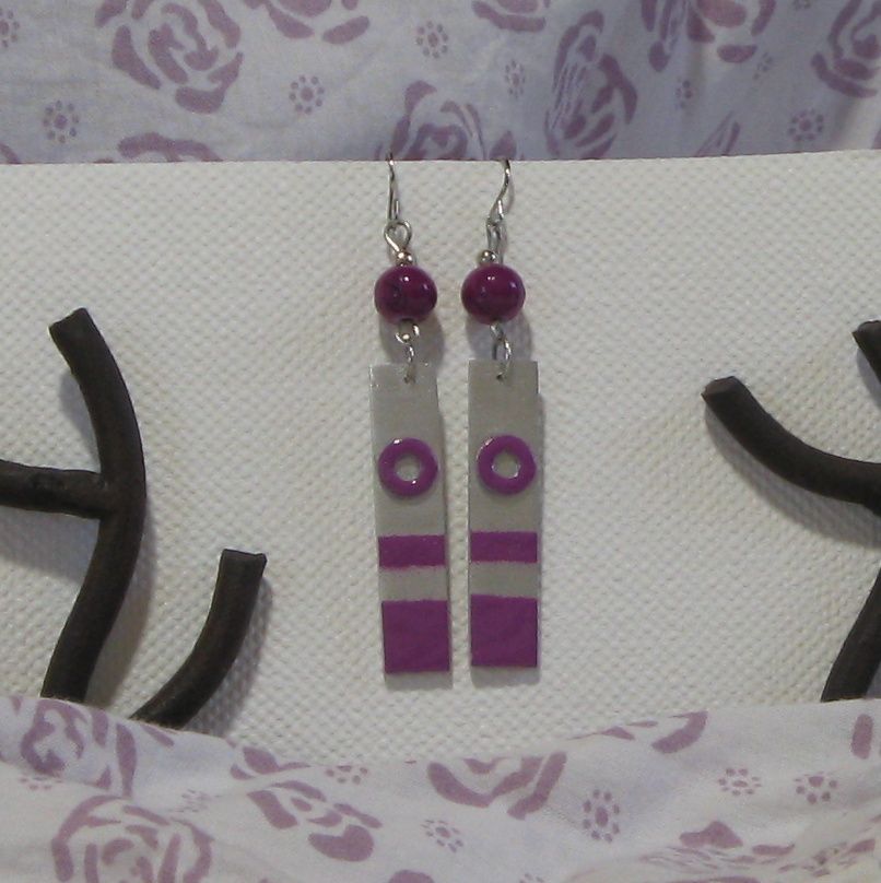 Silver and purple earrings for pierced ears 