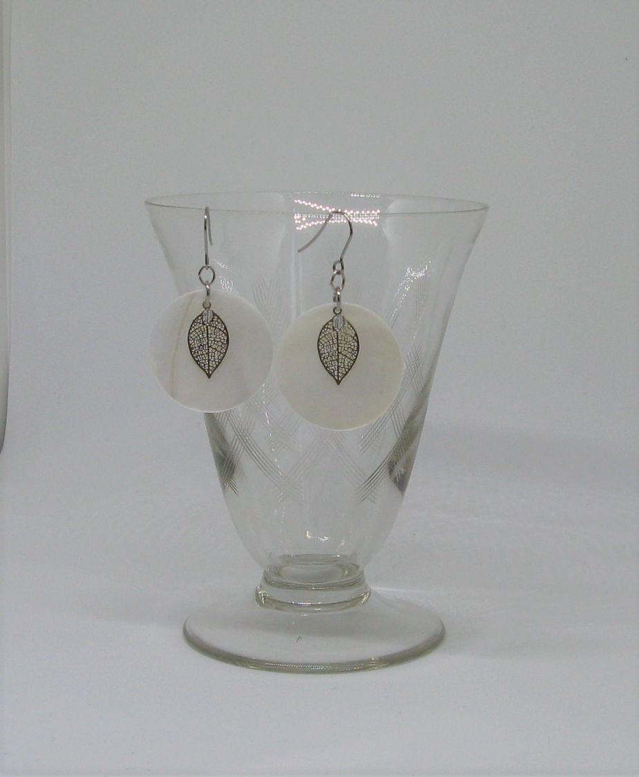 Earrings Leaf on Pearl, Unique Creation