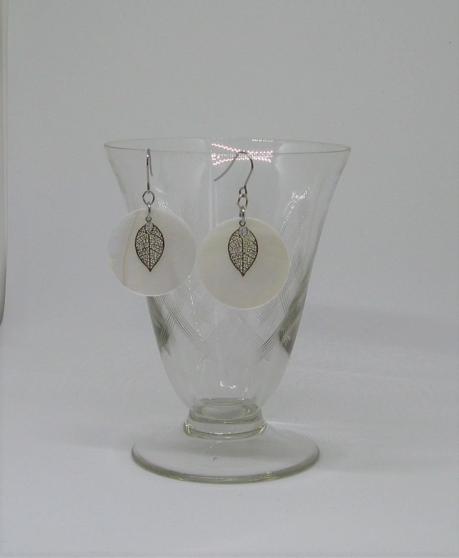 Earrings Leaf on Pearl, Unique Creation