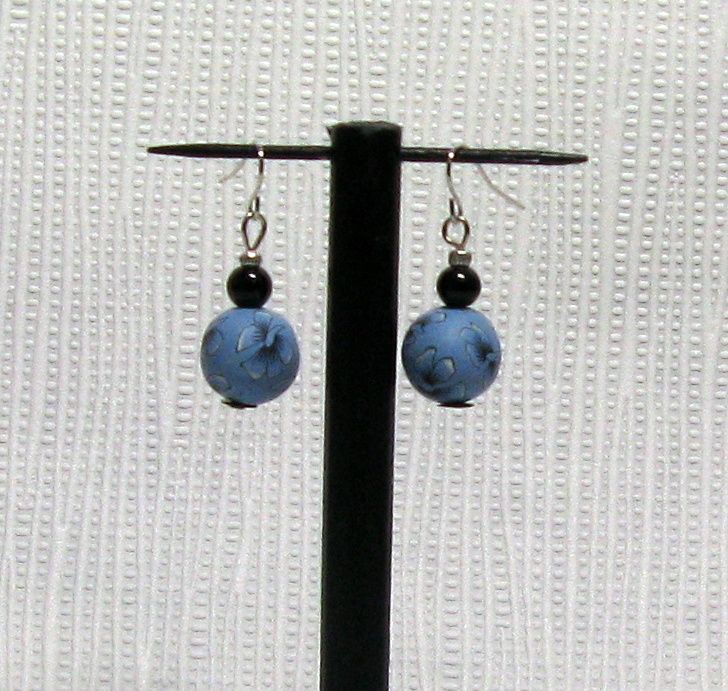 earrings fimo blue on silver hook