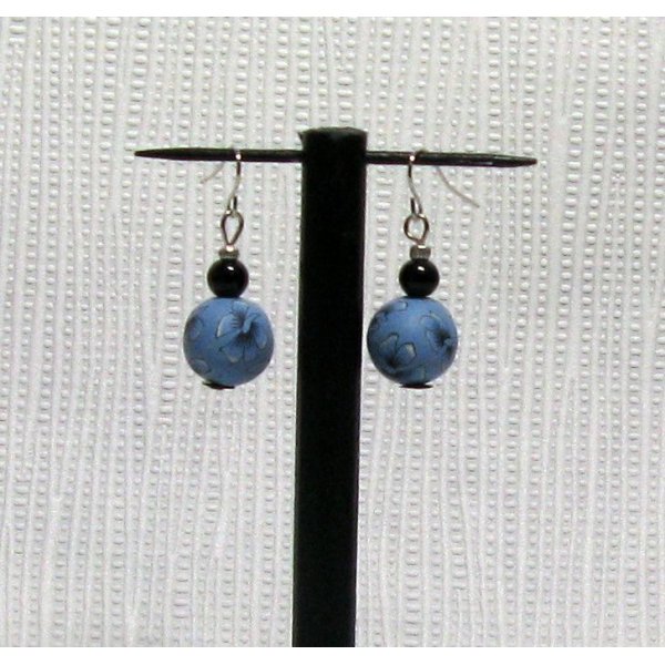 earrings fimo blue on silver hook