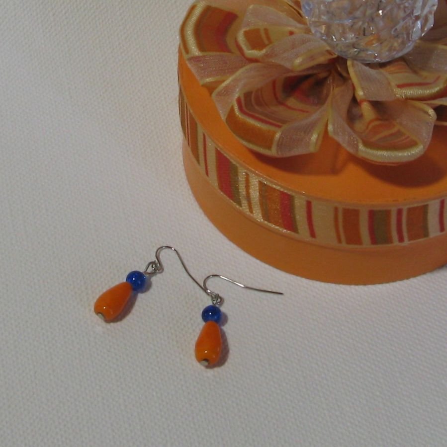 Orange and dark blue earrings