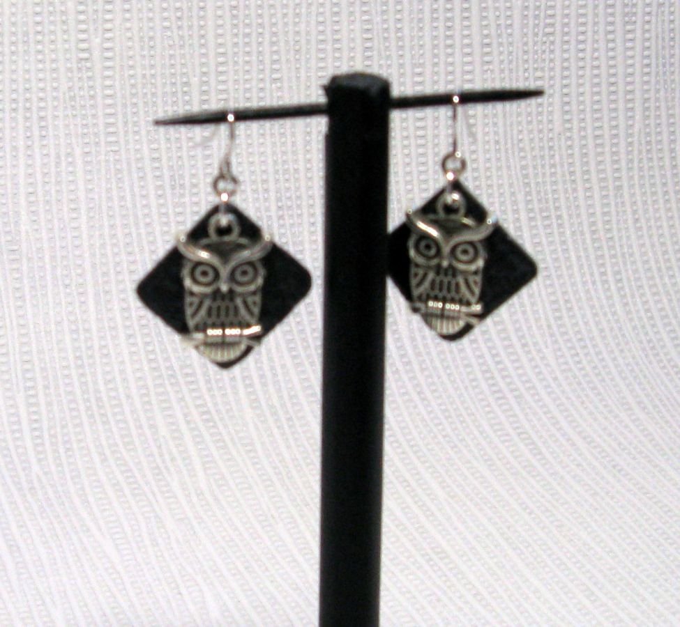 boucles d'oreille pendant chouette, hibou sur ardoise