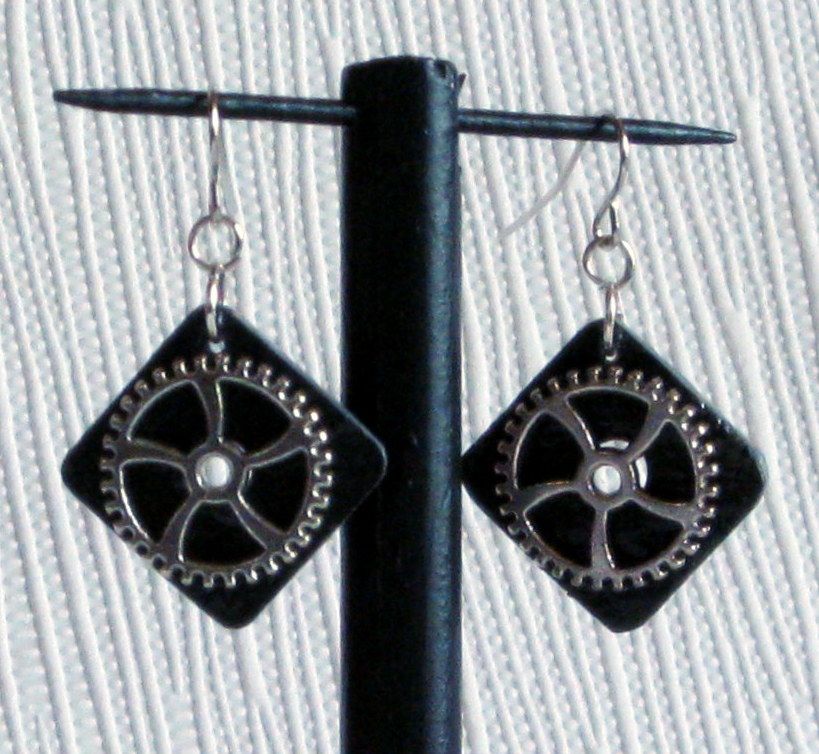 Slate steampunk style earrings for pierced ears, Unique Creation