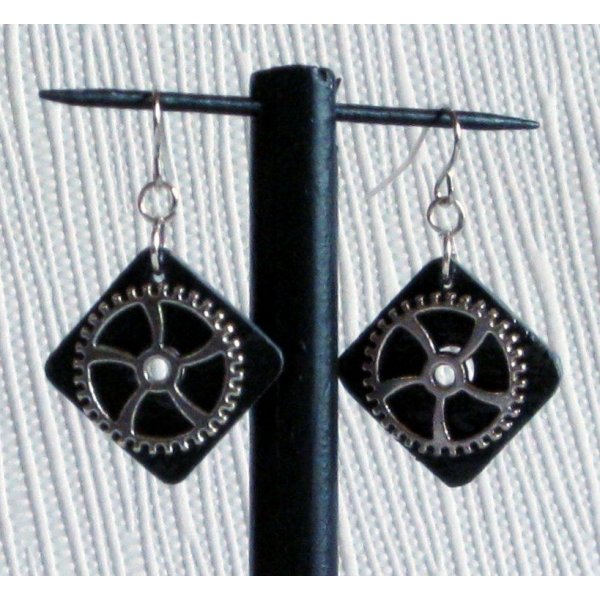 Slate steampunk style earrings for pierced ears, Unique Creation