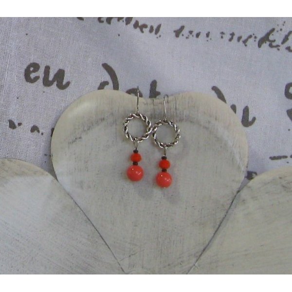 Boucles d'Oreilles Rose Saumon et Anneau, Pièce Unique