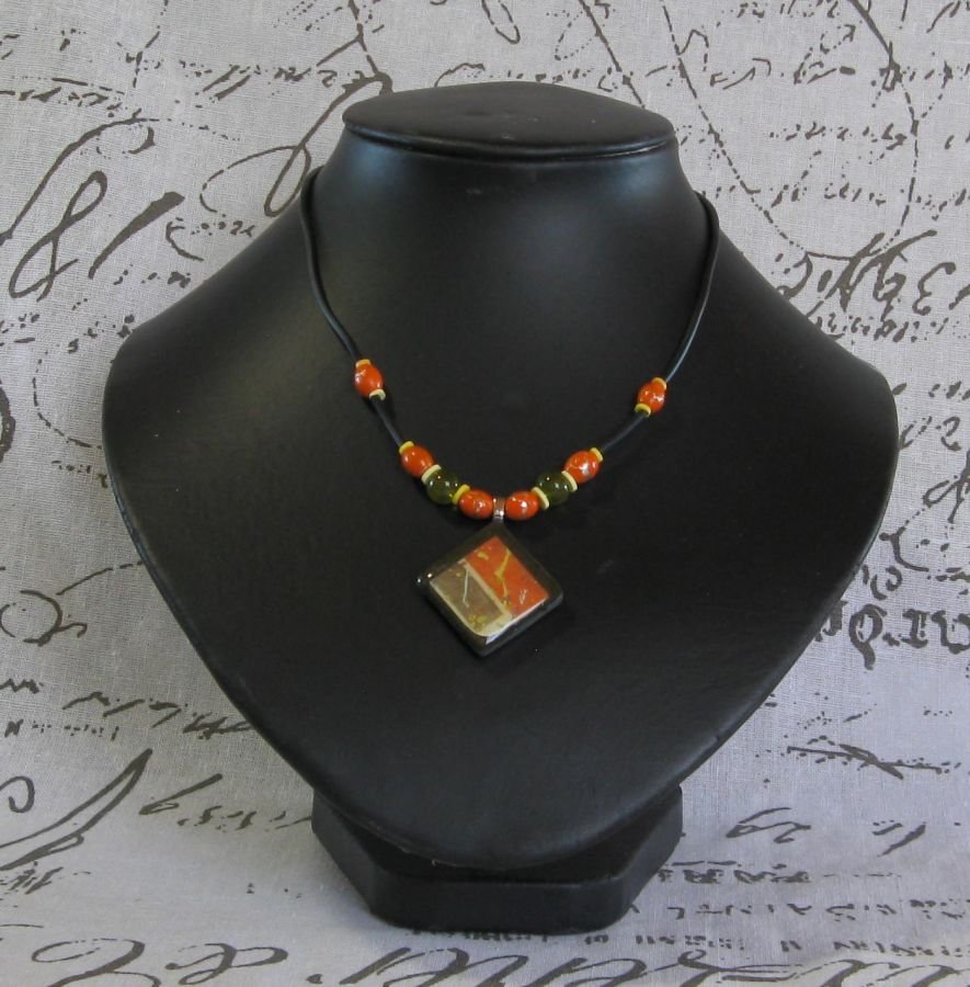 Orange and Green Slate Necklace for Women, Unique Creation