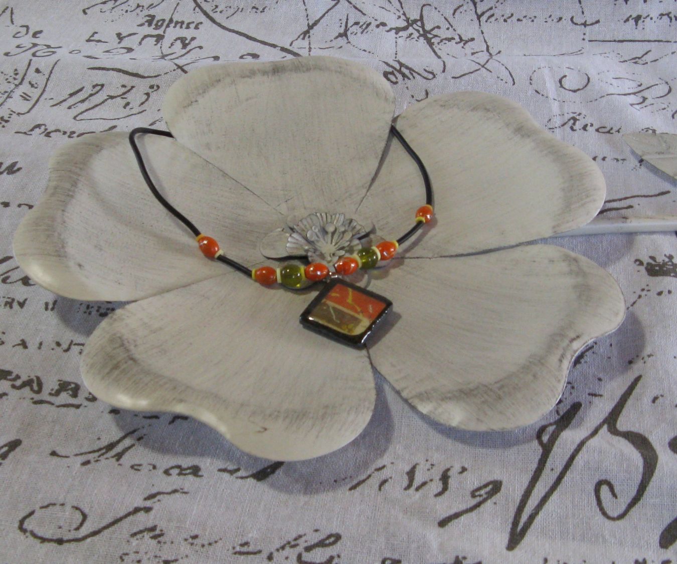 Orange and Green Slate Necklace for Women, Unique Creation