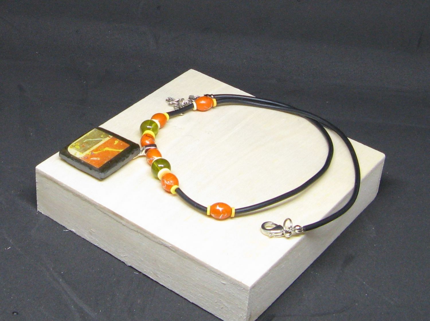 Orange and Green Slate Necklace for Women, Unique Creation