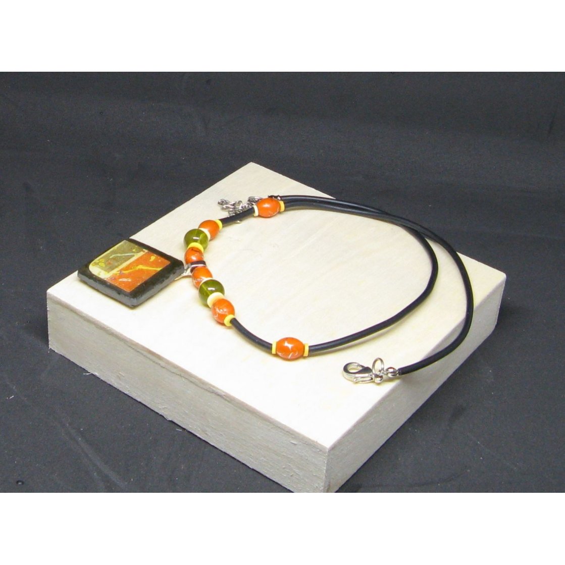 Orange and Green Slate Necklace for Women, Unique Creation