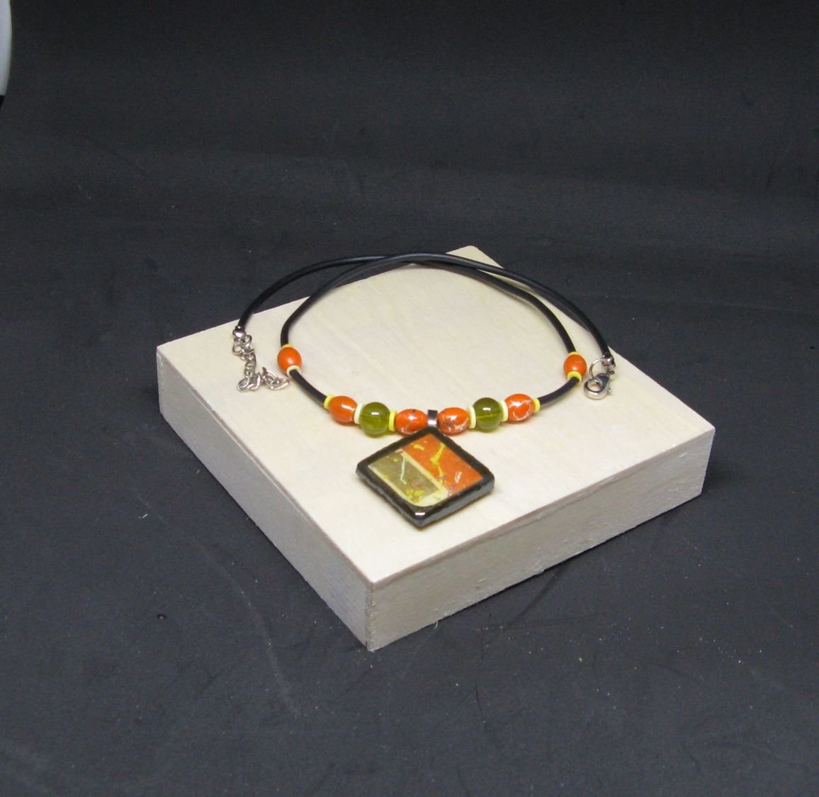 Orange and Green Slate Necklace for Women, Unique Creation