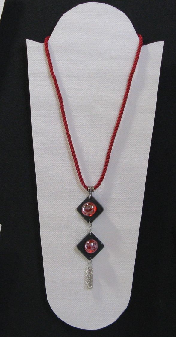 Long Slate Necklace with Red Glass Cabochon