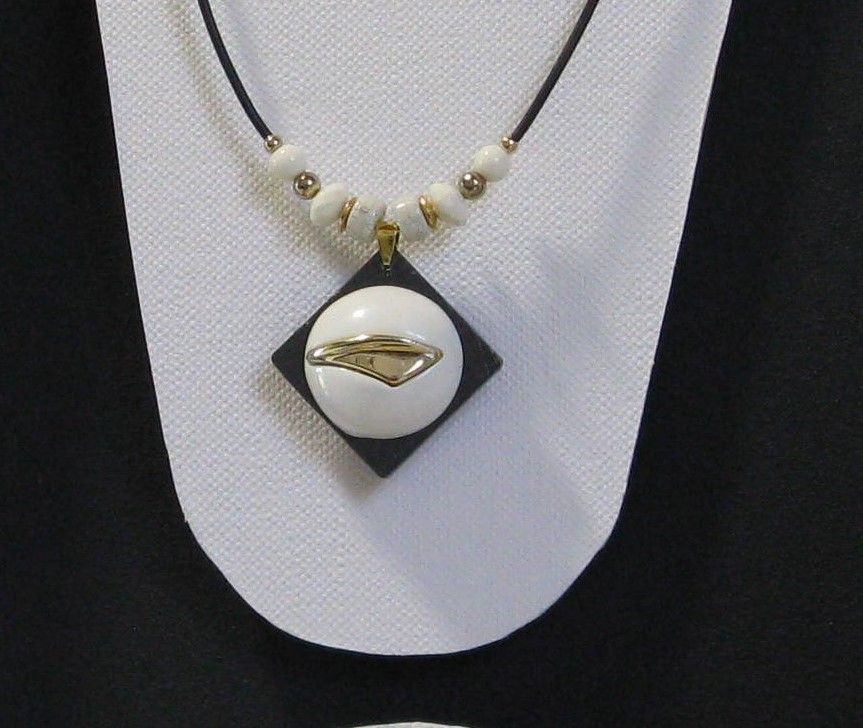 Slate Pendant Necklace Mounted on a Black Silicone Cord with Pearls