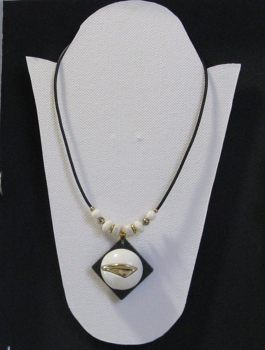 Slate Pendant Necklace Mounted on a Black Silicone Cord with Pearls